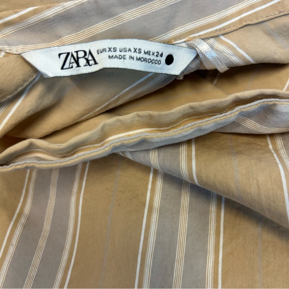 Zara beige striped asymmetrical one shoulder shirt top blouse Sz XS - Picture 8 of 11